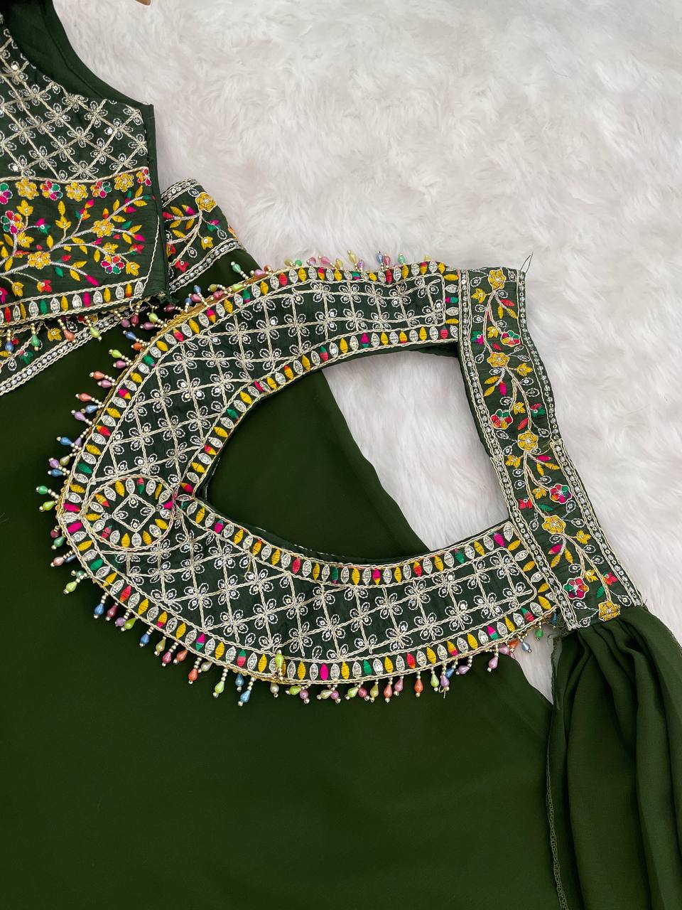 Designer Green Color Georgette With Embroidery Sequins Thread Work Lehenga Choli