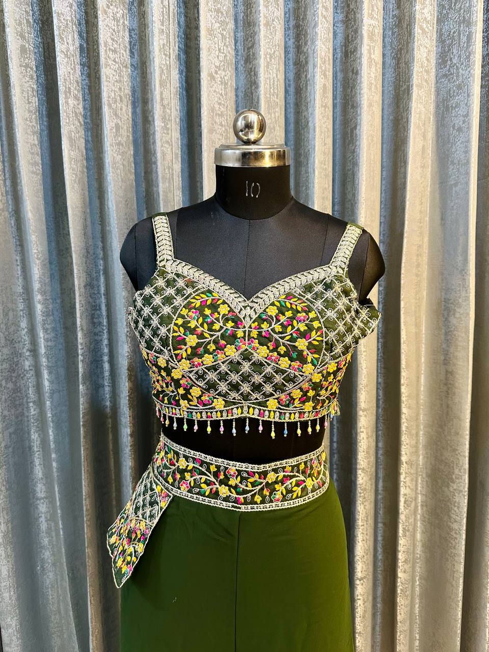 Designer Green Color Georgette With Embroidery Sequins Thread Work Lehenga Choli