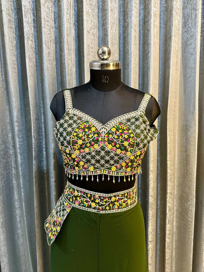 Designer Green Color Georgette With Embroidery Sequins Thread Work Lehenga Choli