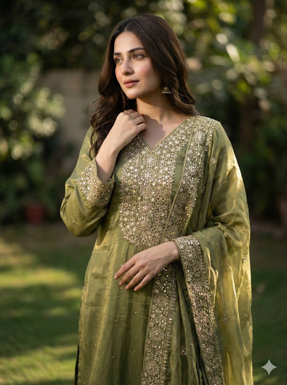 Green Color Embroidery Sequence And Hand Diamond Work Palazzo Suit