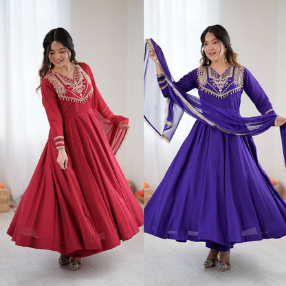 Wedding Wear Embroidered Full Flair Anarkali Suit Set