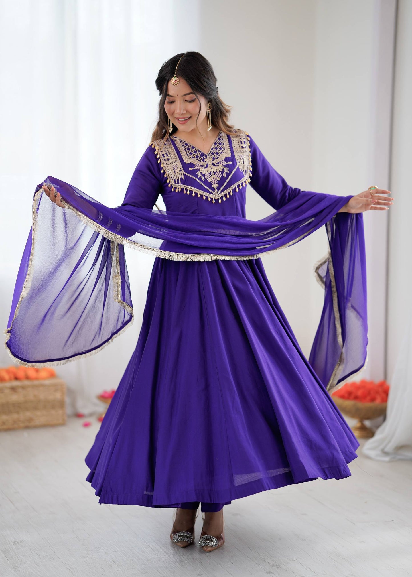Wedding Wear Embroidered Full Flair Anarkali Suit Set