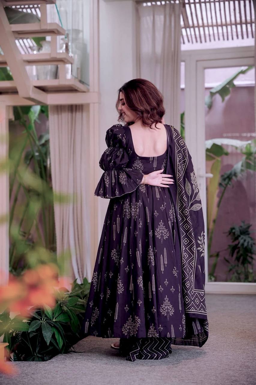 Elegant Purple Color Maslin Cotton Digital Print Anarkali Suit
