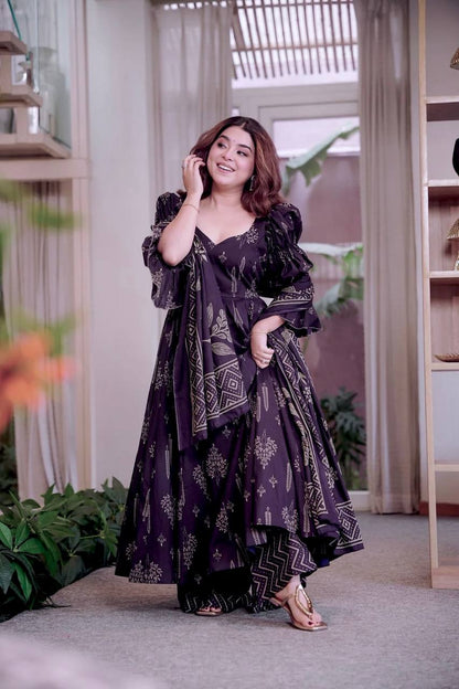 Elegant Purple Color Maslin Cotton Digital Print Anarkali Suit