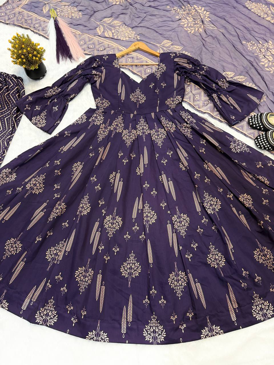 Elegant Purple Color Maslin Cotton Digital Print Anarkali Suit