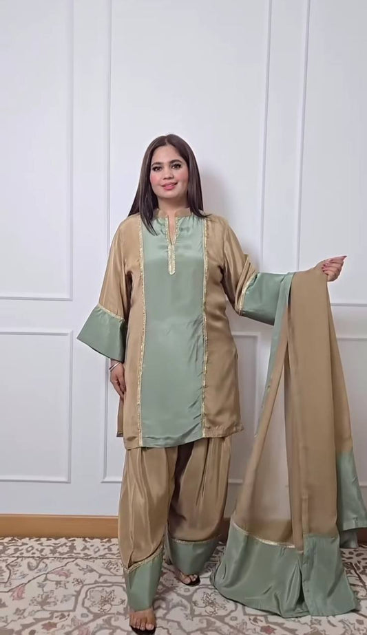 Party Wear Multi Color Natural Satin Designer Palazzo Suit