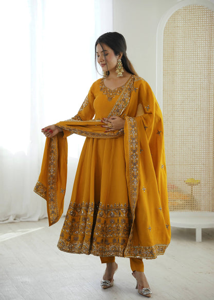 Haldi Wear Yellow Color Sequence Embroidered Anarkali Suit With Dupatta
