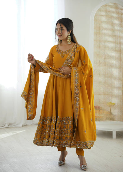 Haldi Wear Yellow Color Sequence Embroidered Anarkali Suit With Dupatta