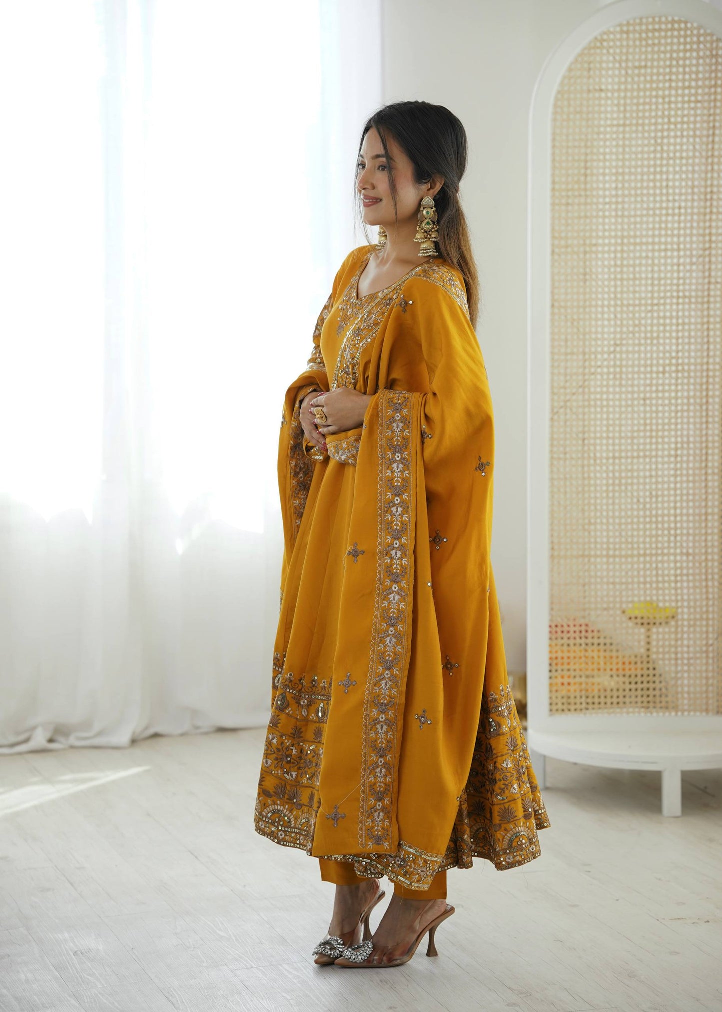 Haldi Wear Yellow Color Sequence Embroidered Anarkali Suit With Dupatta