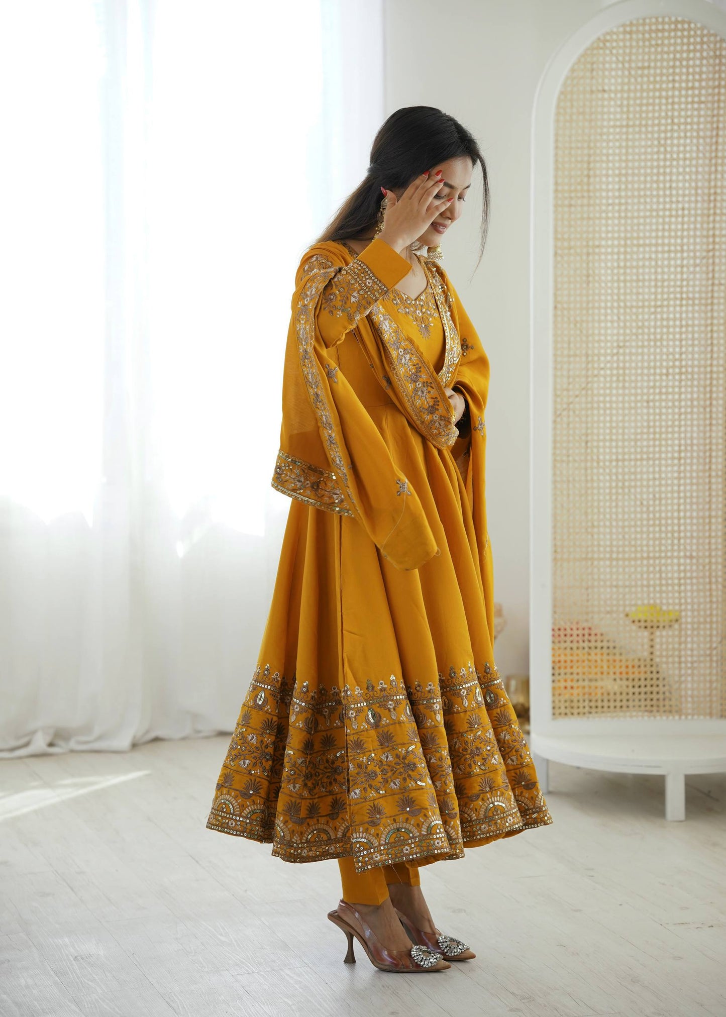 Haldi Wear Yellow Color Sequence Embroidered Anarkali Suit With Dupatta