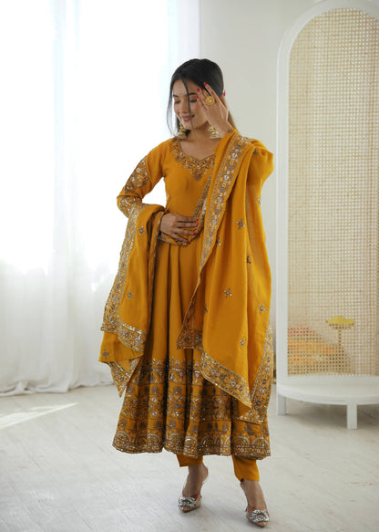 Haldi Wear Yellow Color Sequence Embroidered Anarkali Suit With Dupatta