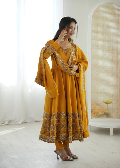 Haldi Wear Yellow Color Sequence Embroidered Anarkali Suit With Dupatta