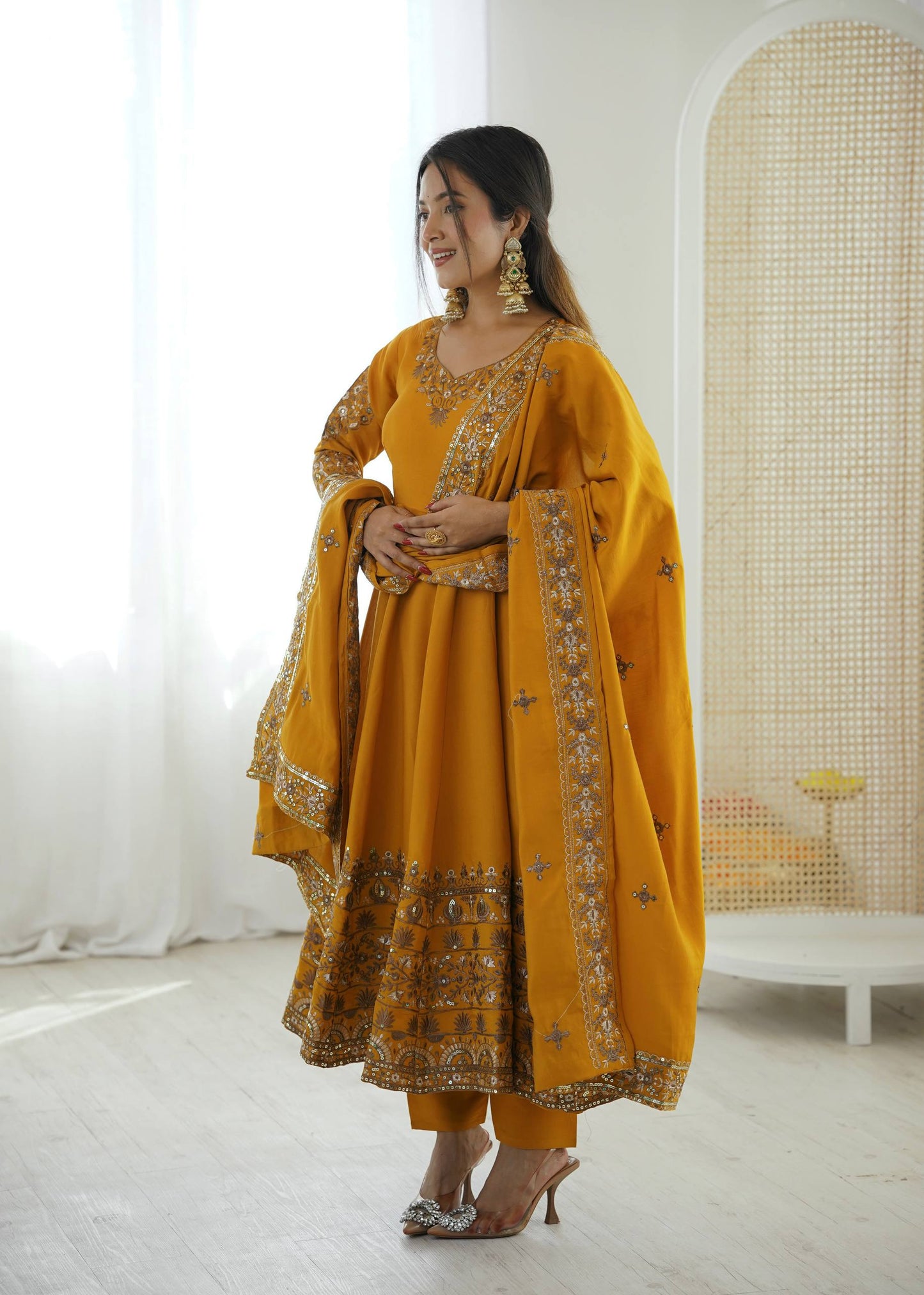 Haldi Wear Yellow Color Sequence Embroidered Anarkali Suit With Dupatta