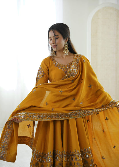 Haldi Wear Yellow Color Sequence Embroidered Anarkali Suit With Dupatta