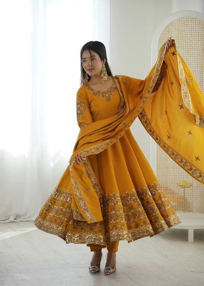 Haldi Wear Yellow Color Sequence Embroidered Anarkali Suit With Dupatta