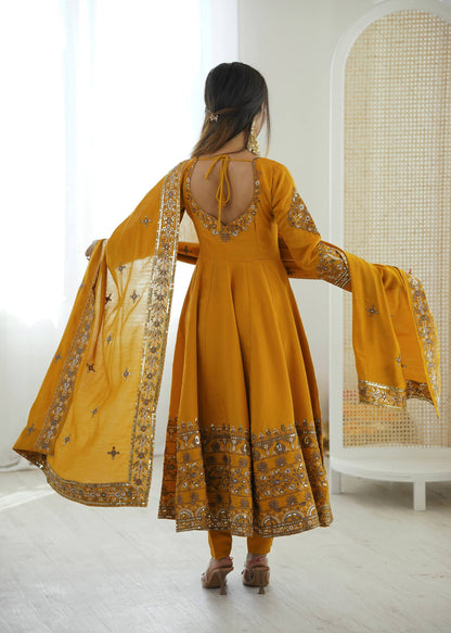 Haldi Wear Yellow Color Sequence Embroidered Anarkali Suit With Dupatta