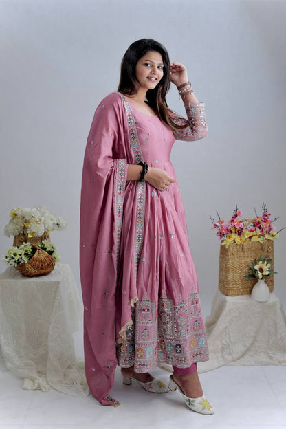 Party Wear Lavender Color Embroidered Designer Anarkali Gown