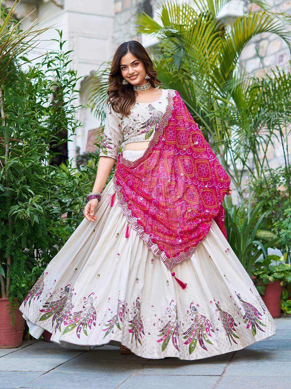 Mesmerizing Pink Color Pure Tissue Silk  Sequence And Thread Work Beautiful Lehenga Choli