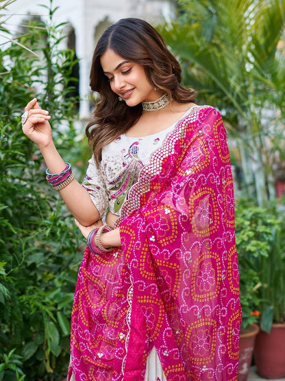 Mesmerizing Pink Color Pure Tissue Silk  Sequence And Thread Work Beautiful Lehenga Choli