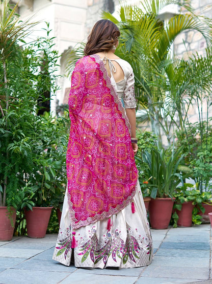 Mesmerizing Pink Color Pure Tissue Silk  Sequence And Thread Work Beautiful Lehenga Choli