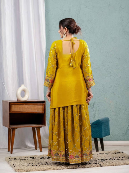 Wedding Wear Yellow Color Heavy Faux Georgette With 5mm Sequence Embroidery Work Sharara Suit