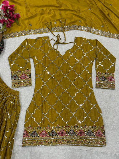 Wedding Wear Yellow Color Heavy Faux Georgette With 5mm Sequence Embroidery Work Sharara Suit