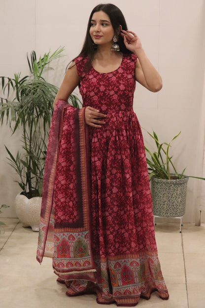 Precious Maroon Color Pure Organza Floral Printed Lehenga Choli