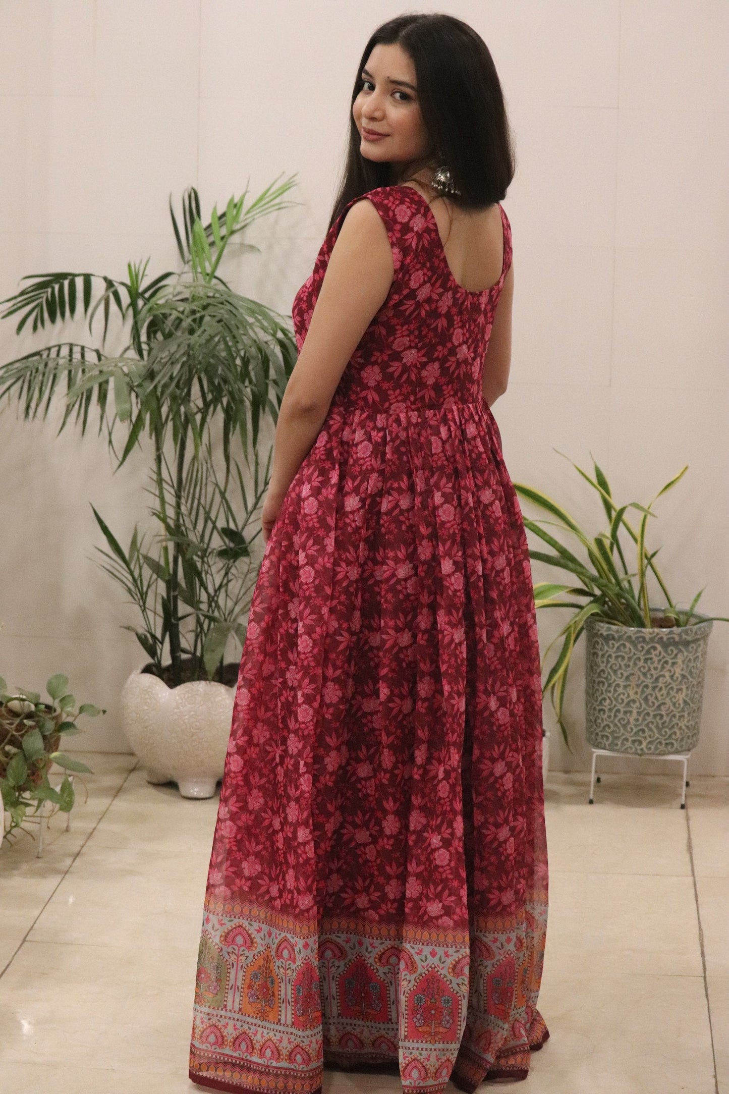 Precious Maroon Color Pure Organza Floral Printed Lehenga Choli
