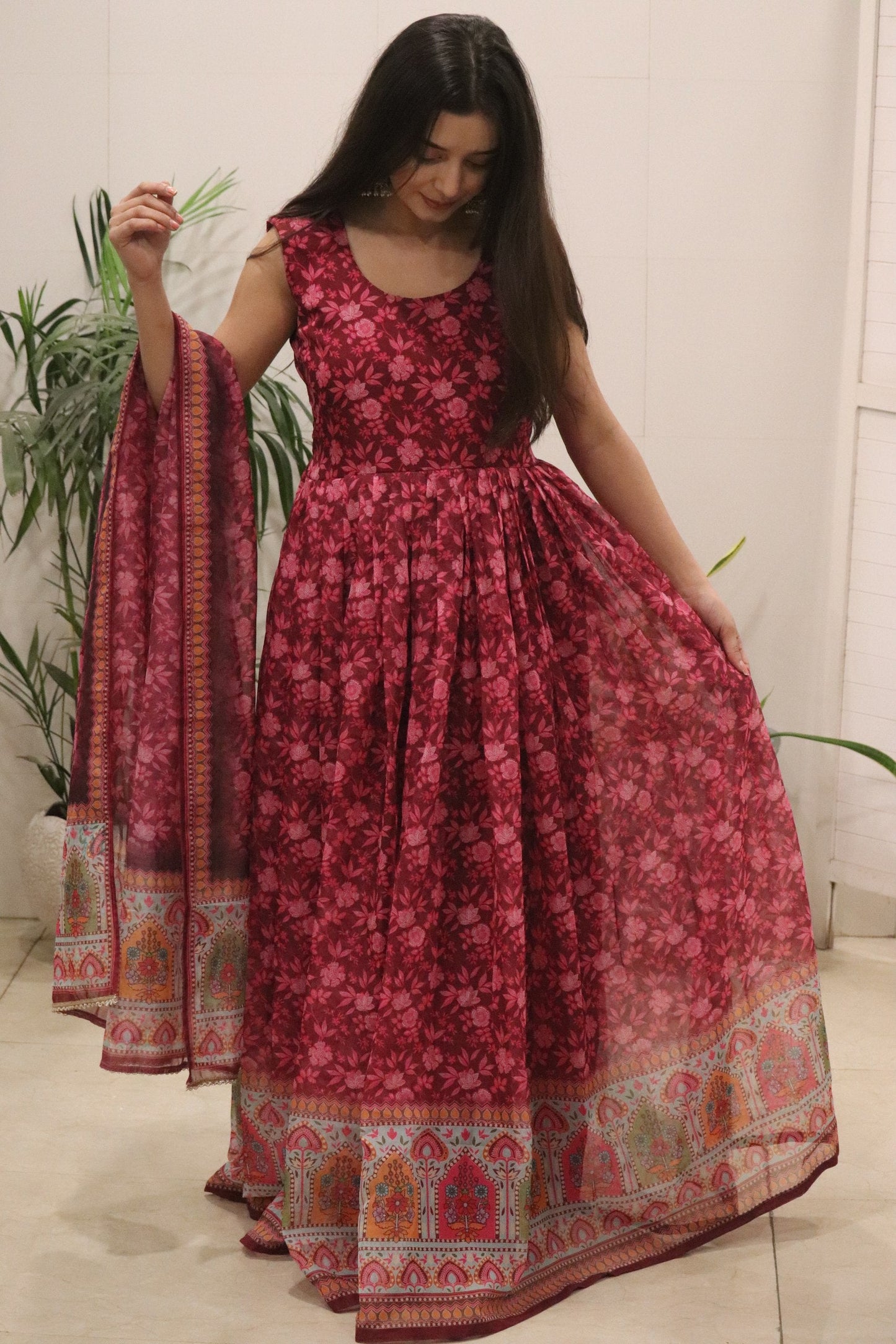Precious Maroon Color Pure Organza Floral Printed Lehenga Choli