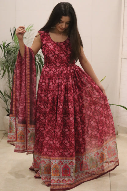 Precious Maroon Color Pure Organza Floral Printed Lehenga Choli