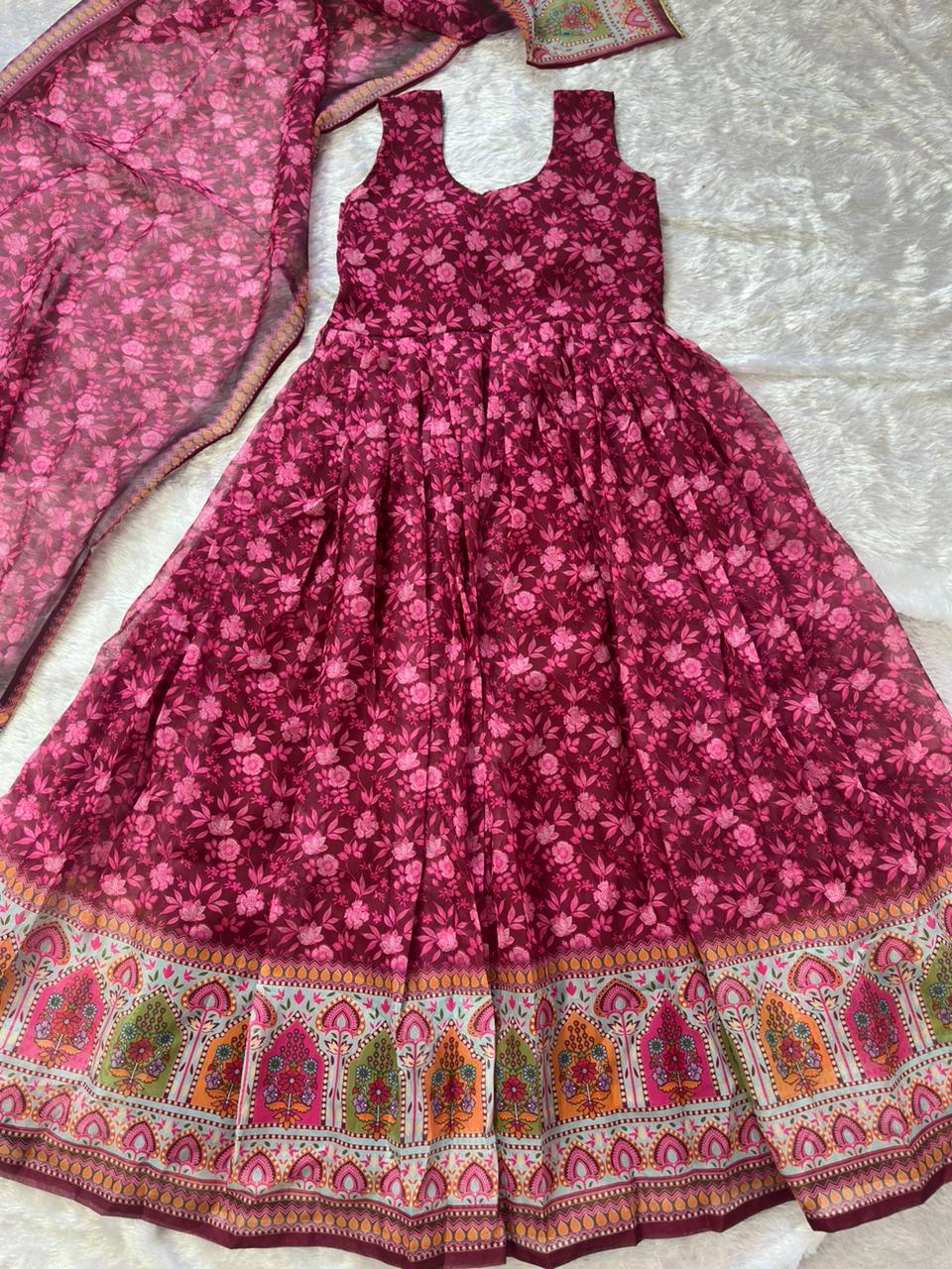 Precious Maroon Color Pure Organza Floral Printed Lehenga Choli