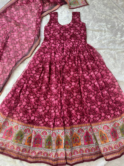 Precious Maroon Color Pure Organza Floral Printed Lehenga Choli