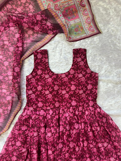 Precious Maroon Color Pure Organza Floral Printed Lehenga Choli