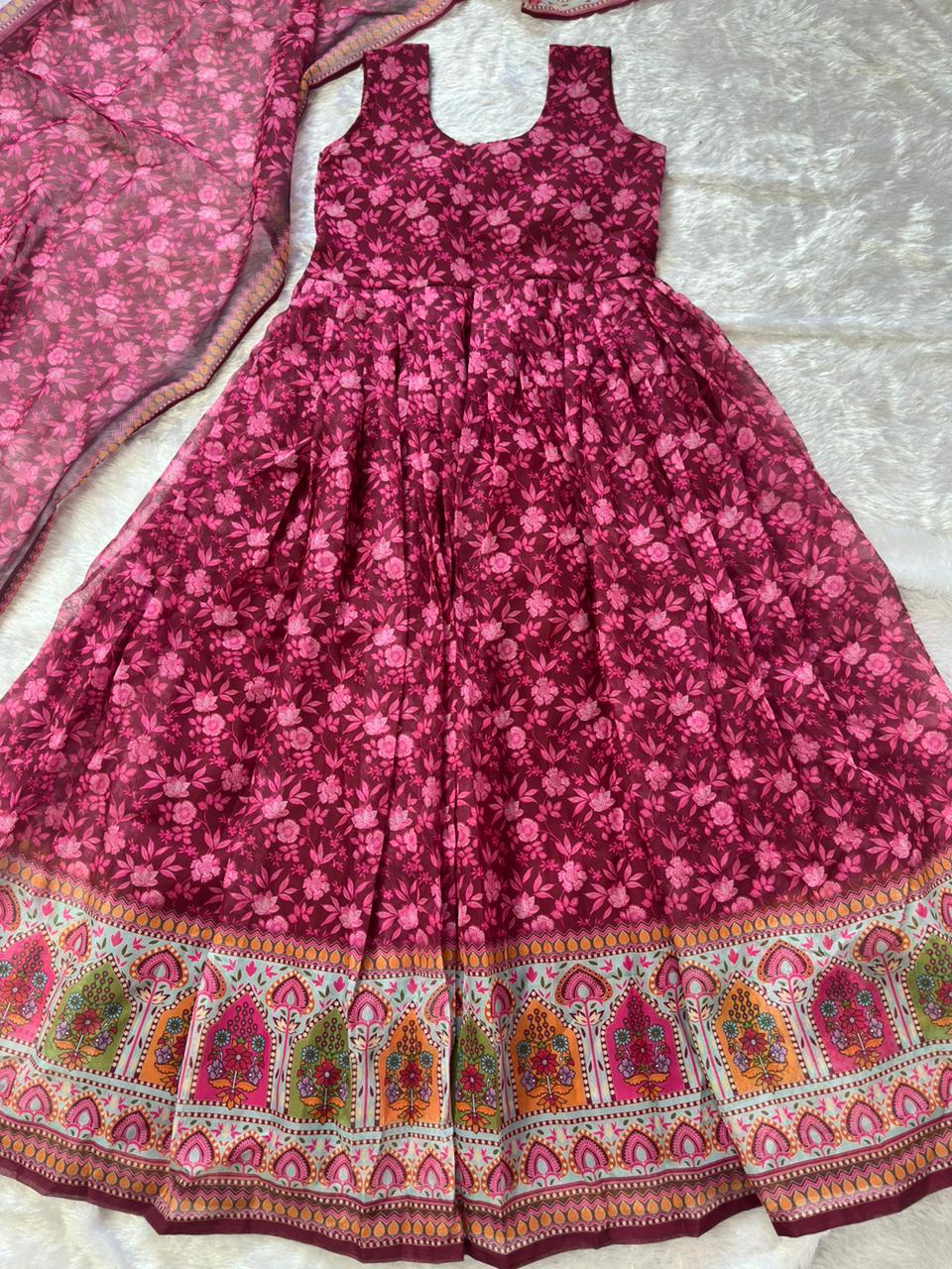 Precious Maroon Color Pure Organza Floral Printed Lehenga Choli