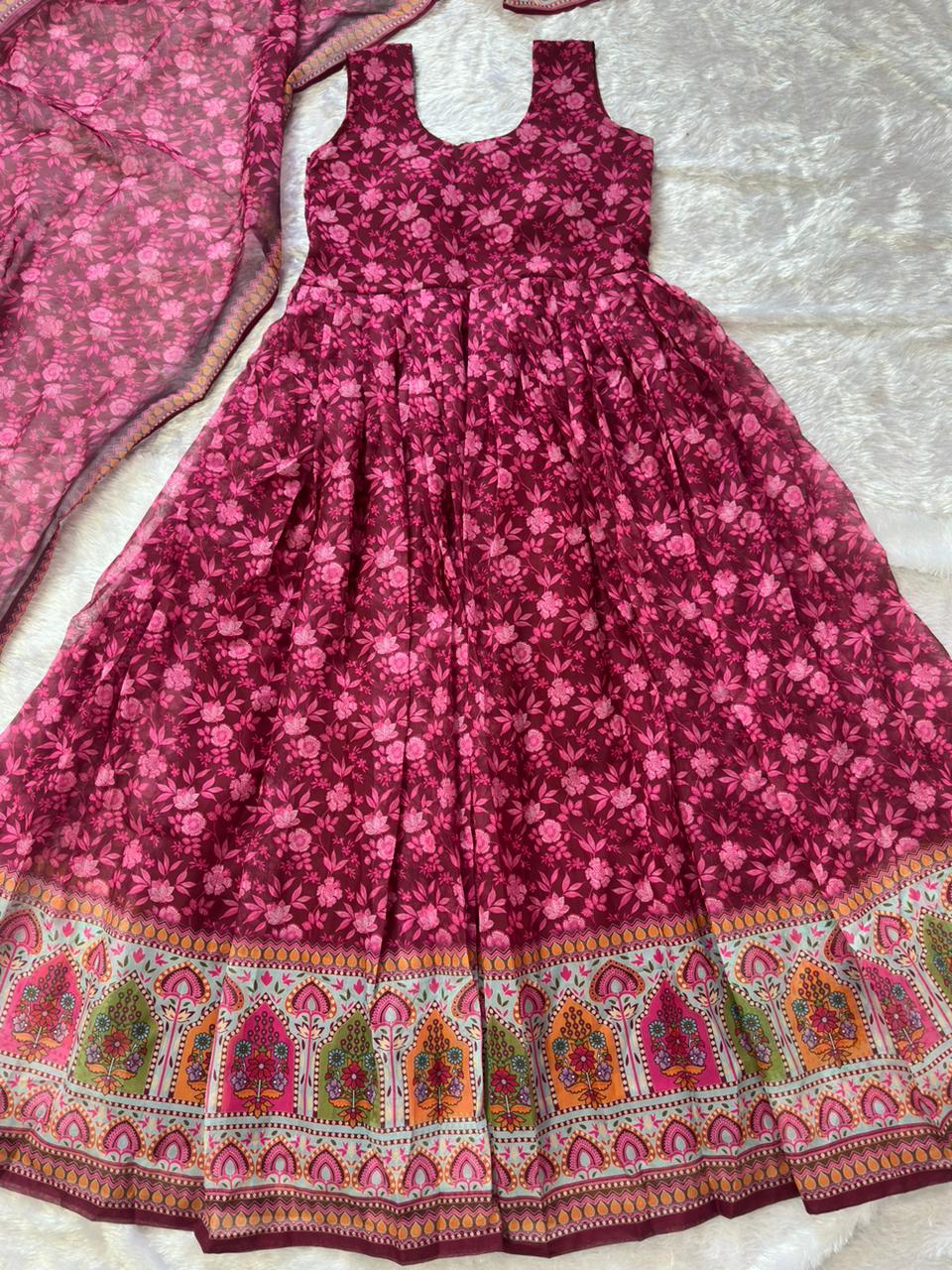 Precious Maroon Color Pure Organza Floral Printed Lehenga Choli
