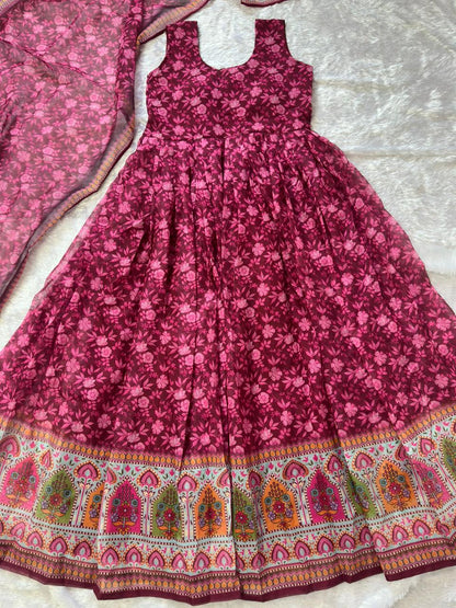 Precious Maroon Color Pure Organza Floral Printed Lehenga Choli