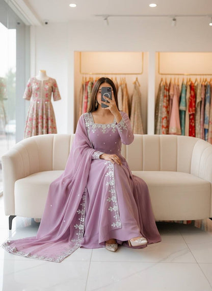 Good Looking Lavender Color Sequence Embroidered Anarkali Suit With Dupatta