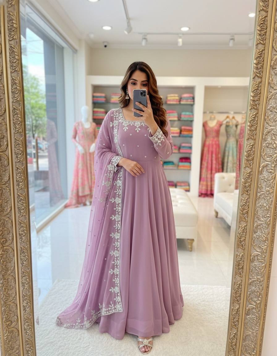 Good Looking Lavender Color Sequence Embroidered Anarkali Suit With Dupatta