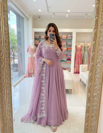 Good Looking Lavender Color Sequence Embroidered Anarkali Suit With Dupatta
