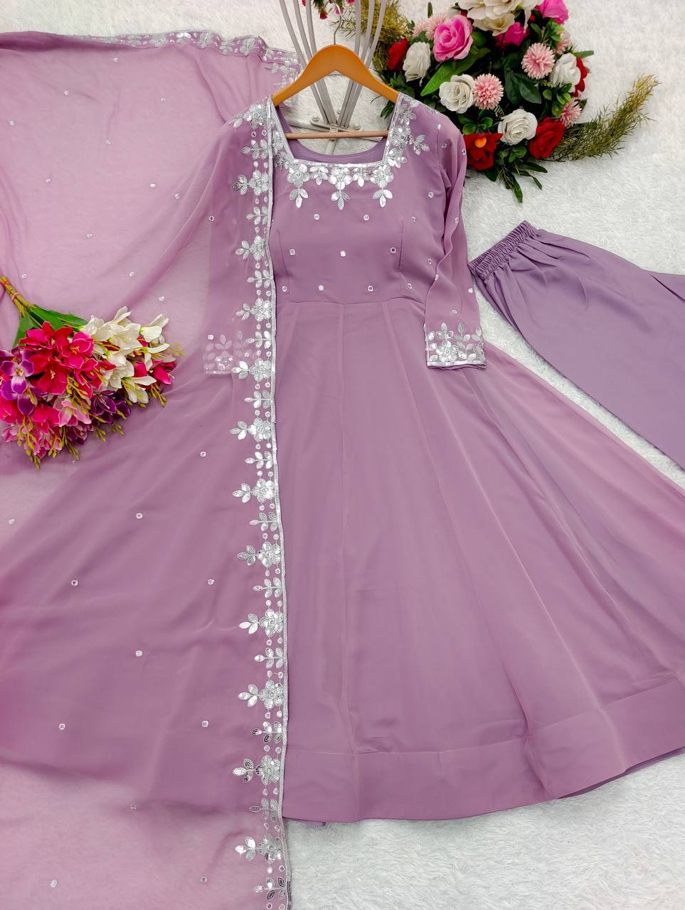 Good Looking Lavender Color Sequence Embroidered Anarkali Suit With Dupatta