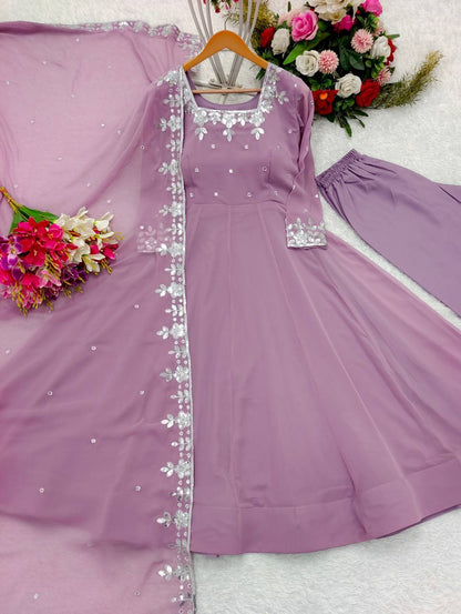Good Looking Lavender Color Sequence Embroidered Anarkali Suit With Dupatta