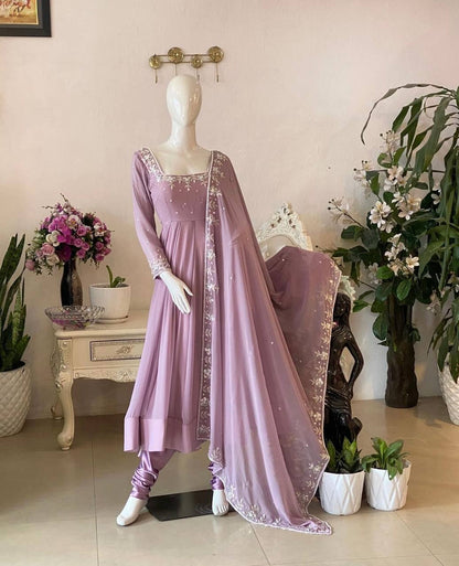 Good Looking Lavender Color Sequence Embroidered Anarkali Suit With Dupatta
