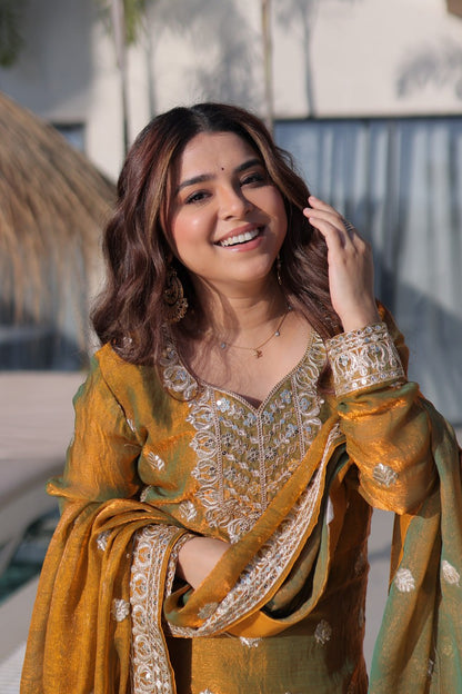 Glorious Mustard Color Sequence Embridered Sharara Suit