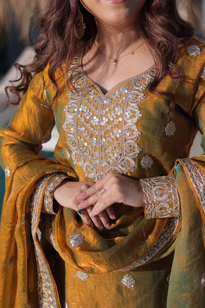 Glorious Mustard Color Sequence Embridered Sharara Suit