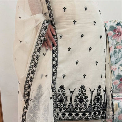 Alluring White Color Cotton Silk Embroidered Designer Palazzo Suit