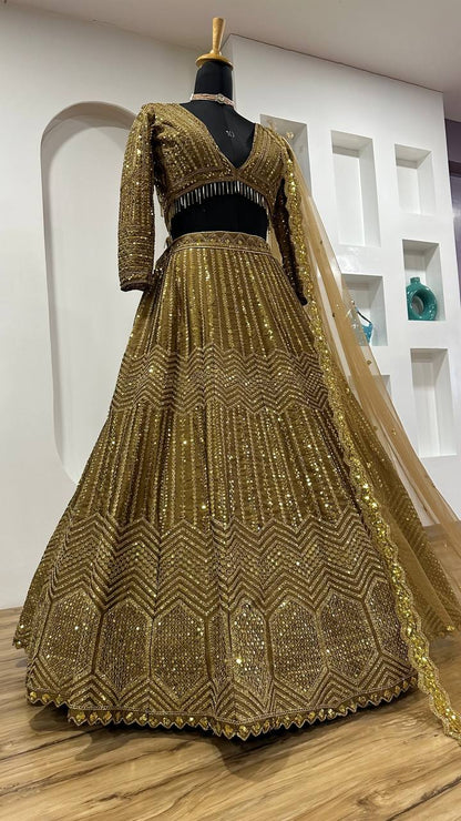 Reception Wear Kasturi Silk Georgette With Sequins And Dori Work Designer Bridal Lehenga Choli