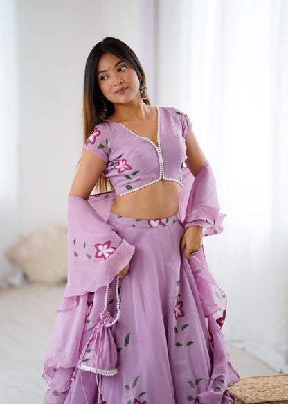 Arti Chauhan Wear Lavender Color Handpainted Fandy Crush Lehenga Set
