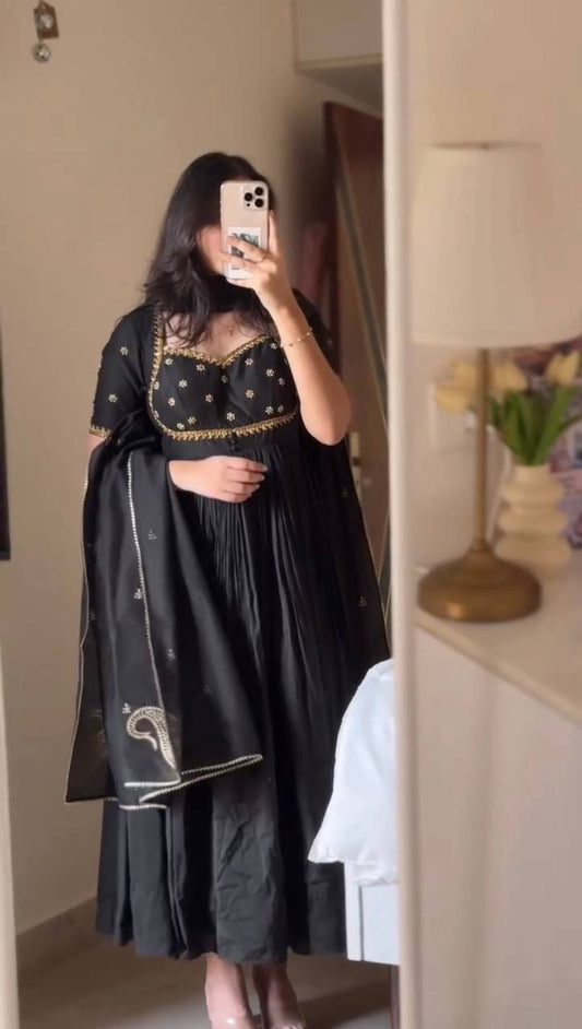Festive Wear Black Color Vichitra Silk Anarkali Gown Set