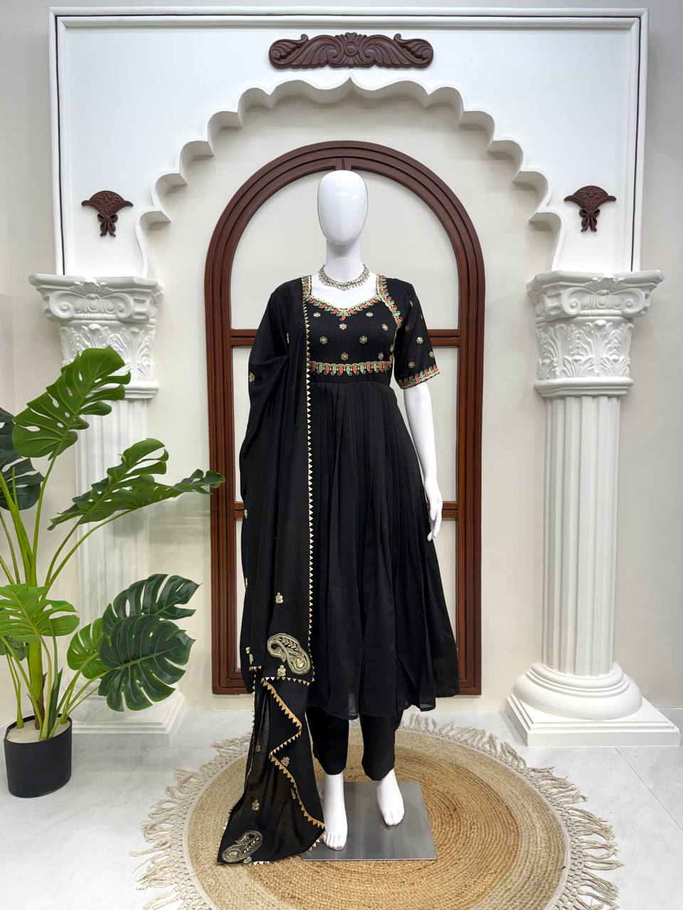 Festive Wear Black Color Vichitra Silk Anarkali Gown Set