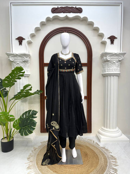 Festive Wear Black Color Vichitra Silk Anarkali Gown Set